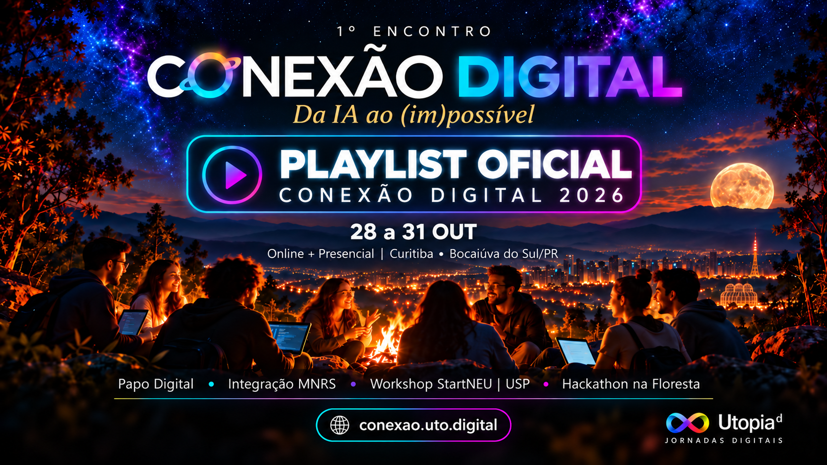 Conexão Digital sob a lua neon